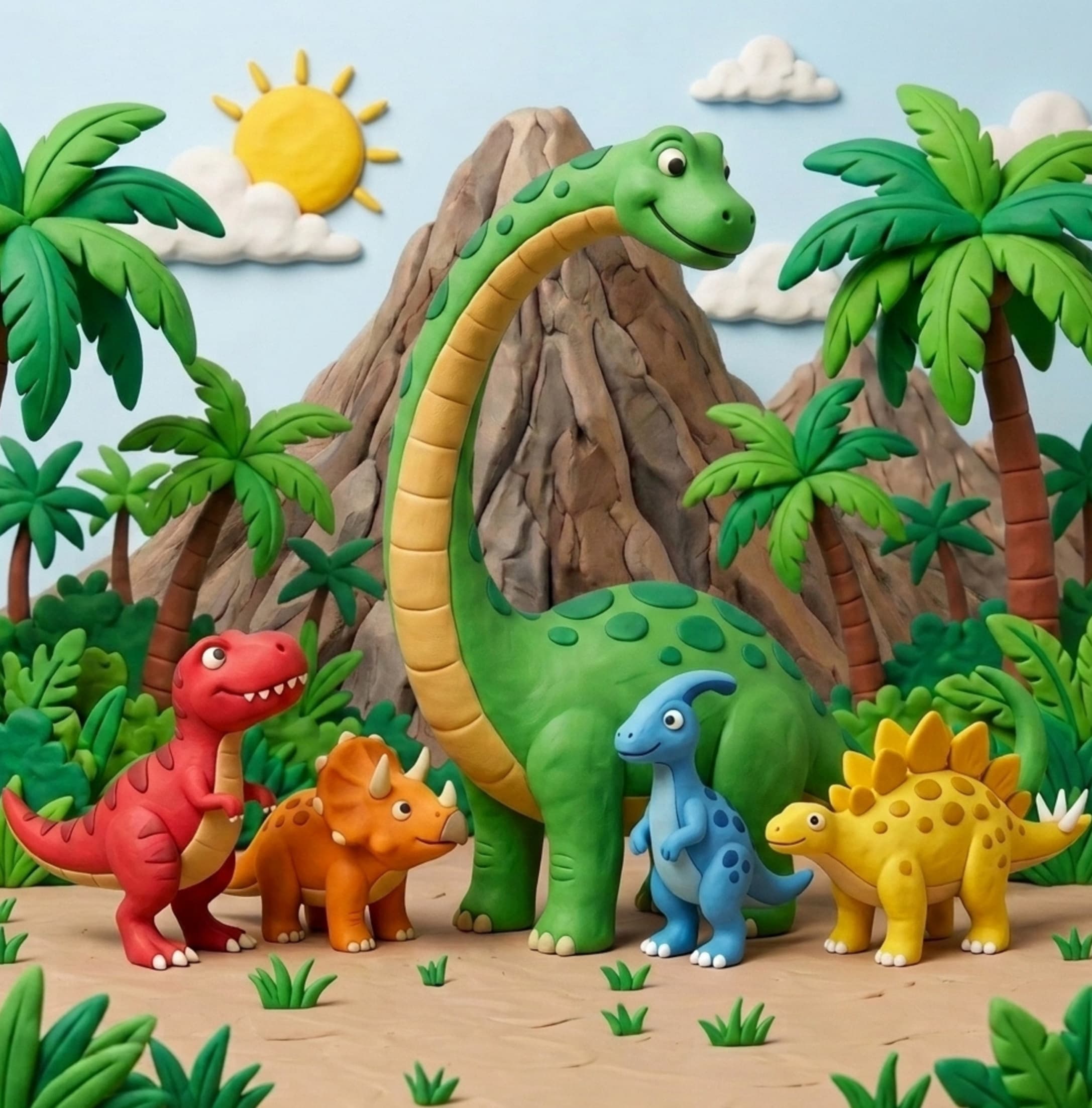 Other dinosaurs seeing how God was using Purpose's long neck to help others.